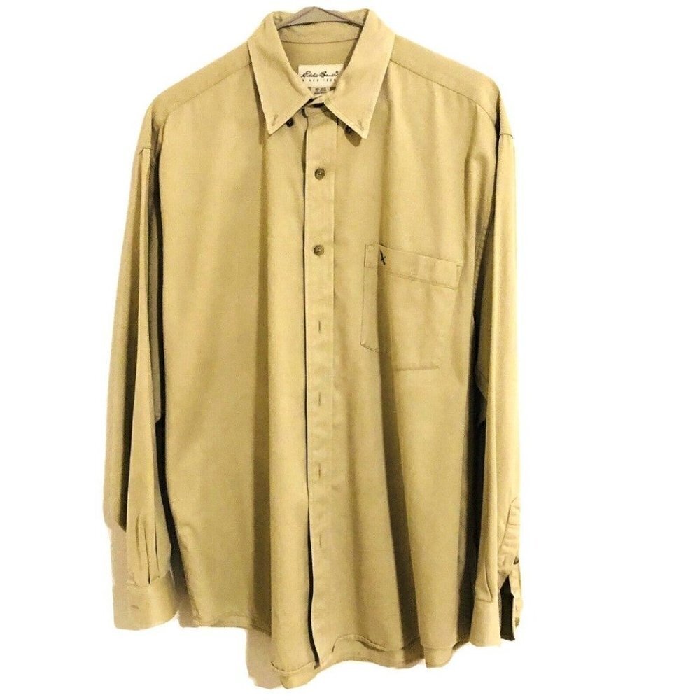 Eddie Bauer 100 % Cotton Khaki Tan Button-Down Oxford Dress Shirt Size M